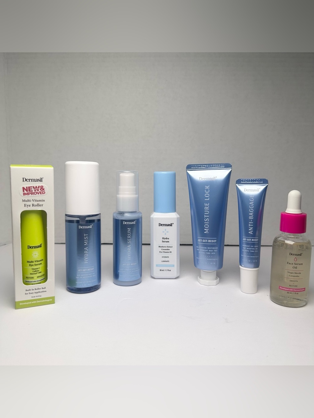 Dermasil Jet•Set•Reset Skincare Collection + Eye Hydra Face Serum Oil-Lot Of 7